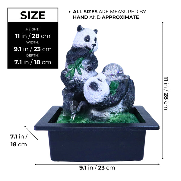 Indoor Fountain with Cute Panda Statues 11" Desktop Waterfall