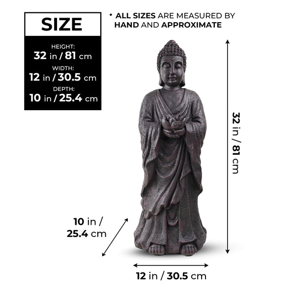 Asian Decor, 32" Standing Buddha Statue, Large Indoor Outdoor Sculpture