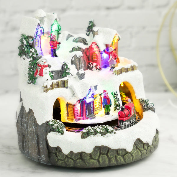 Animated Christmas Village, Decorative Holiday Ornament with Moving Train, Lights, and Holiday Music - Unique Collectible Christmas Decoration, Best Christmas Gift