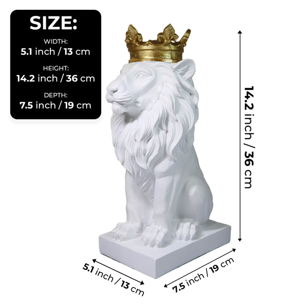 White Lion King with Golden Crown, Statue of a Lion, Table Centerpiece, Home or Office Decor, 36 cm, 24 inch, Unique Gift