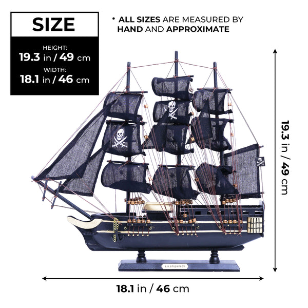 Black Wooden Pirate Ship Model With Realistic Cloth Sails - Nautical Coastal Decor For Home