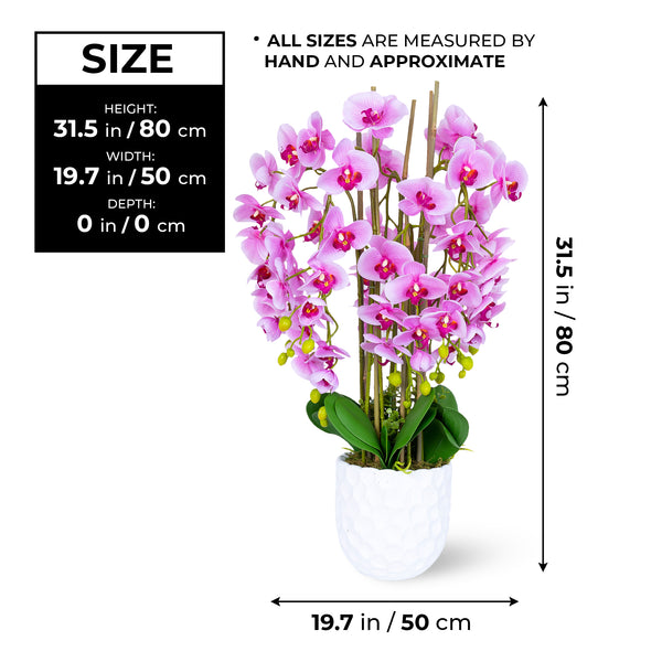 Elegant Large Pink Orchid, 80 cm - Faux Polyresin & Fiberglass Flower In White Planter, Perfect For Home & Office Decor