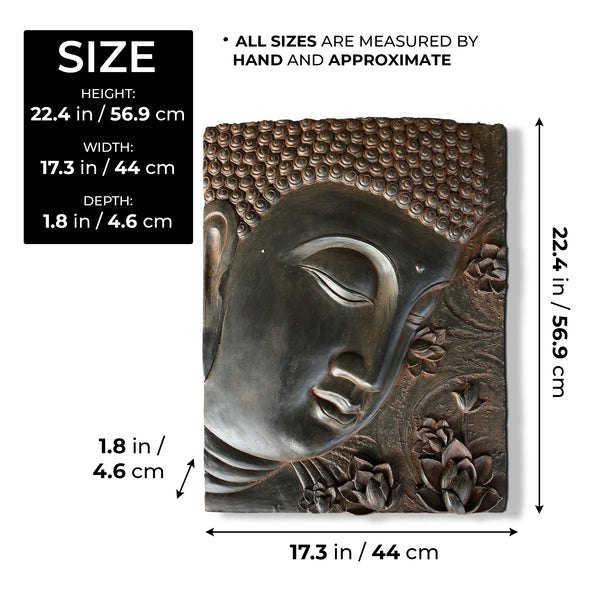 Large Buddha Wall Sculpture, 22" 3D Wall Hanging, Brown Home Decor