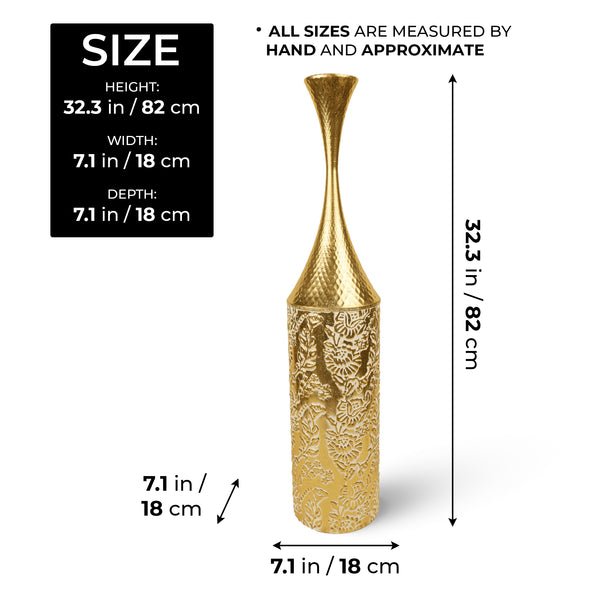 Large Gold Tall Vase, Tall Floor Vase for Living Room, Hallway, Entryway, Metal Home Decor 32 inch 82 cm