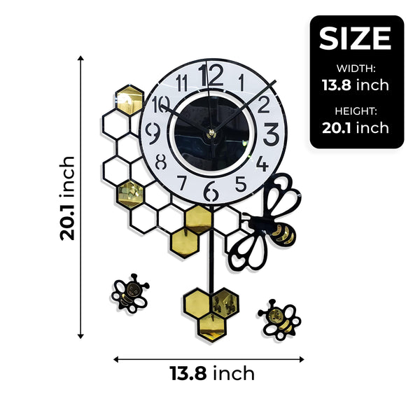 Black Honeycomb Beehive Pendulum Wall Clock - Luxury Minimalist Modern Decor