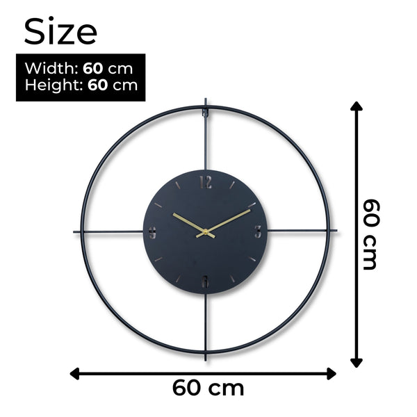 Elegant 60Cm Black Metal & Wood Silent Wall Clock - Minimalist Luxury Home Decor by Accent Collection