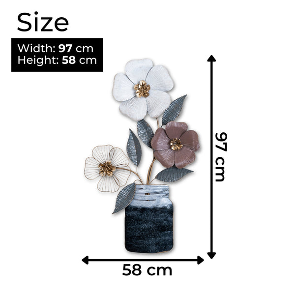 Large Metal Flower Pot Wall Hanging, Nature Inspired Wall Art, 97 cm Wall Decor, Abstract Wall Decoration for Home or Office, Indoor Decoration, Farmhouse, Rustic, Vintage, Classic, Contemporary Style