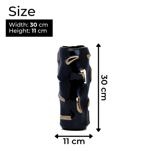 Elegant Abstract Black Ceramic Vase With Golden Highlights - Perfect For Any Decor Style by Accent Collection