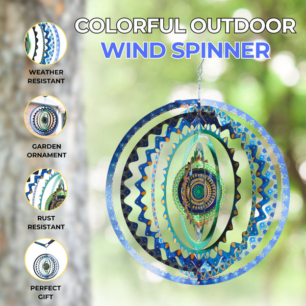 Colorful Outdoor Spinner, Metal Wind Spinners for Garden, Patio, Yard, Unique 3D Kinetic Decor, Stainless Steel, Geometric Pattern, Housewarming Gift