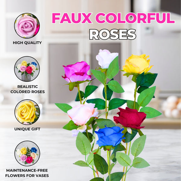 Elegant Boho Table Decor Faux Rose Bouquet - Real Looking Plastic Roses With Long Stems For Centerpieces by Accent Collection