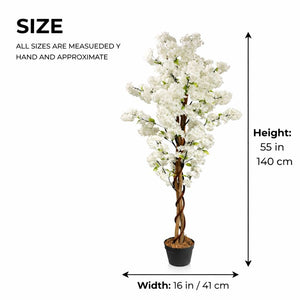 Large Artificial Tree, 55" White Sichuan Cherry Blossom, Nearly Natural Fake Plant, Indoor Outdoor Decor for Garden, Patio, Front Porch by Sona Casa