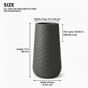 Set of 2 Tall Black Self Watering Indoor Decorative Plant Pots, 33" Modern Cement Finish Planters for Home & Office Decor-Sona Casa