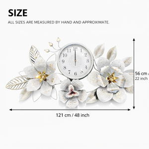 Large Metal Floral Silver Wall Clock by Sona Casa
