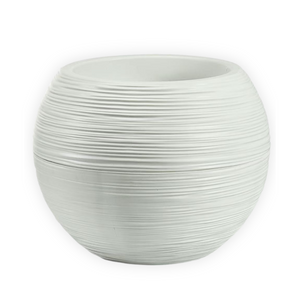 18" Round White Self-Watering Planter Pot with Glazed Wave Pattern, Mid-Century Modern Indoor Outdoor Decor-Sona Casa