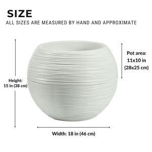 18" Round White Self-Watering Planter Pot with Glazed Wave Pattern, Mid-Century Modern Indoor Outdoor Decor-Sona Casa