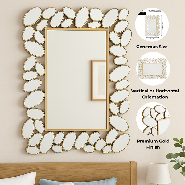 Decorative Wall Mirror with Gold Frame, Lightweight, High Quality Glass, Vertical & Horizontal Mount, Gift-Sona Casa