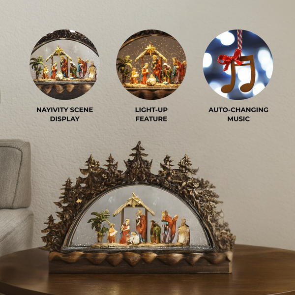 Christmas Nativity Snow Globe Light Up Musical Xmas Decor Gift USB Battery Powered Table Religious Home Office Decor-Sona Casa