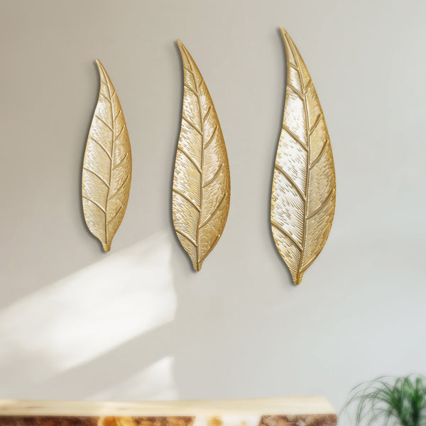 3 Pc Golden Leaves, Metal Wall Art, Large Wall Decor by Accent Collection Home Decor