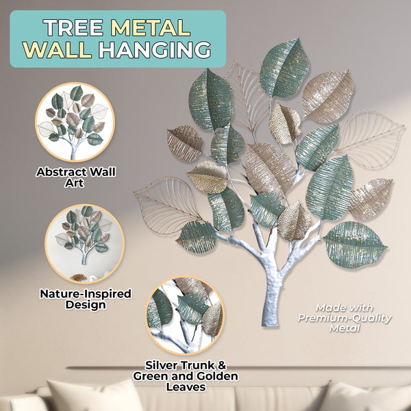 Green And Gold Tropical Metal Tree Artwork, Nature-Inspired Leaf Wall Decor For Master Bedroom by Accent Collection