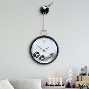 Elegant Black Metal & Glass Luxury Modern Pendulum Wall Clock, Silent Non-Ticking Decorative Timepiece by Accent Collection