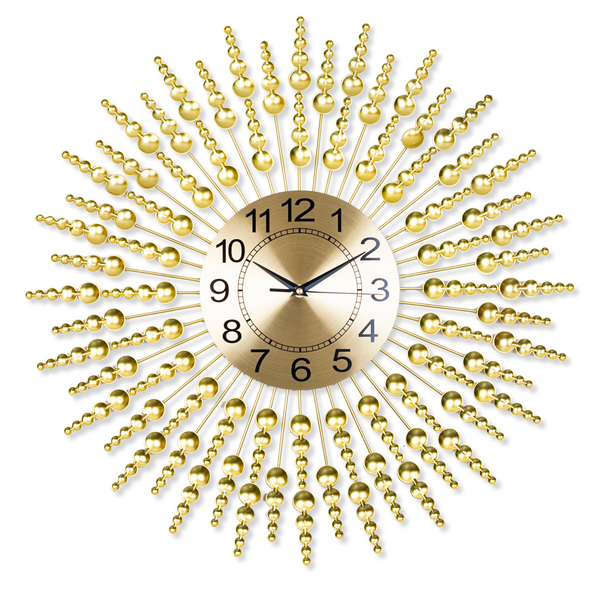 Large wall clock carved starburst sunburst golden metal clock 60 cm 24 inch silent clock large decorative wall clock analog