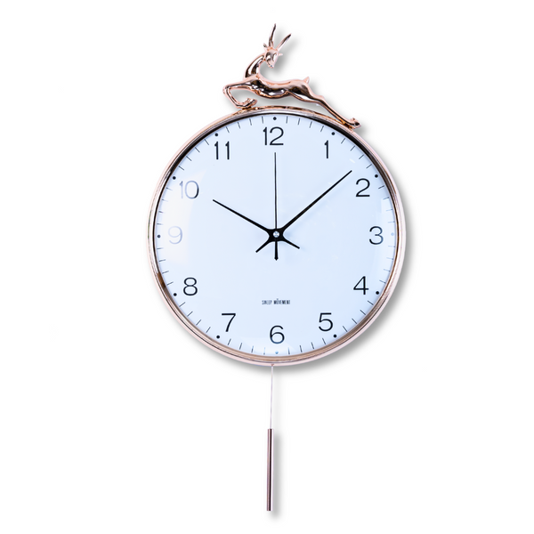 Large pendulum clock with white dial, sleek pendulum, 60 cm high, white face wall clock, detachable deer by Accent Collection