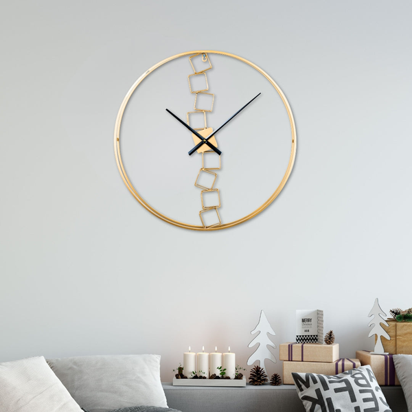 Large wall clock gold abstract blocks metal clock 60 cm 24 inch silent clock large decorative wall clock analog