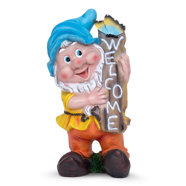 Welcome Gnome Garden Statue, 13" Patio Porch Lawn Ornament