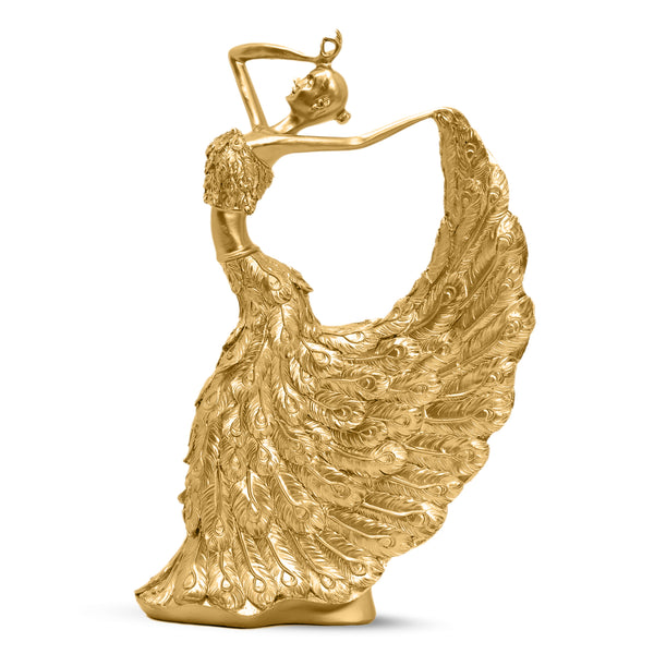 Golden Peacock Feather Polyresin Figurine - Elegant Shelf And Table Decor For A Modern Touch