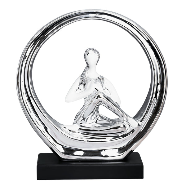 Elegant Ceramic White & Silver Chrome Yoga Girl Pose Statue - Perfect For Meditation Decor & Inspirational Fitness Gift