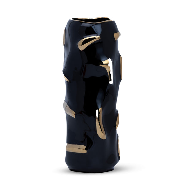 Elegant Abstract Black Ceramic Vase With Golden Highlights - Perfect For Any Decor Style