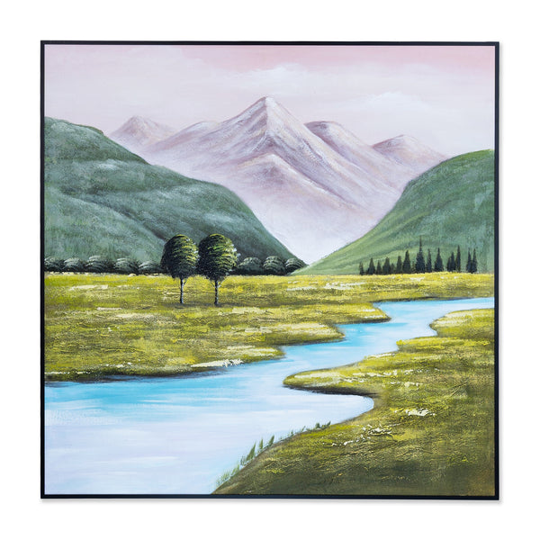 Mountain Creek Impasto Canvas, 31" 3D Textured Wood Framed Landscape Art