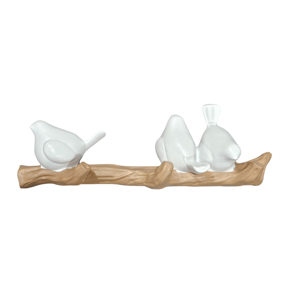 Charming 3-Hook Bird Resin Wall Hanger - Rustic Brown Branch & White Birds for Coats, Hats, Towels by Accent Collection