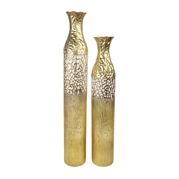 2 Piece Rustic Gold Tall Floor Vases, Metal Vase for Home Indoor Decorations 37 inch and 32 inch High