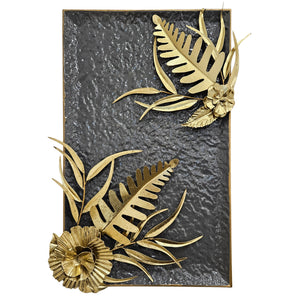 Large Metal Wall Art, 27" Floral Wall Decor, Gray Gold Home Office Decor by Sona Casa