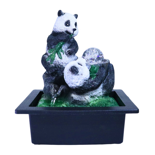 Indoor Fountain with Cute Panda Statues 11" Desktop Waterfall