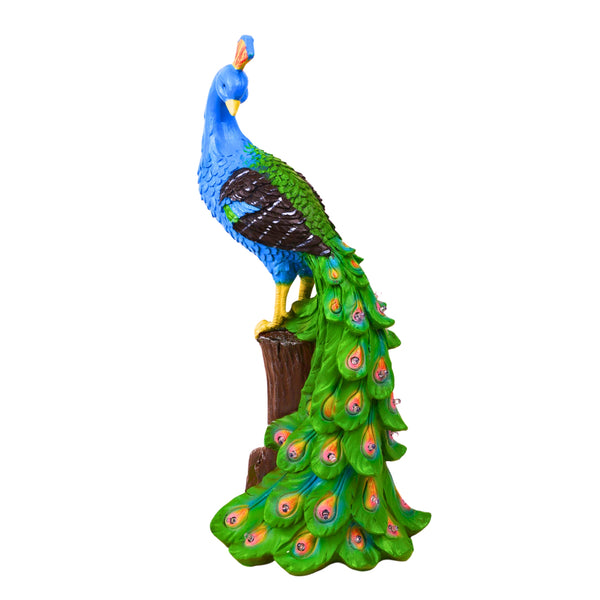 Peacock Garden Solar Light, Outdoor Fairy Garden Decor, Polyresin Solar Powered Statue, Blue Green Garden Sculpture, Patio Decor 19 inch 47 cm