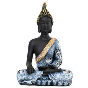 Small Buddha Statue, 8" Black Meditating Decorative Desk Sculpture, Living Room Home Office Zen Decor, Spiritual Gifts by Sona Casa