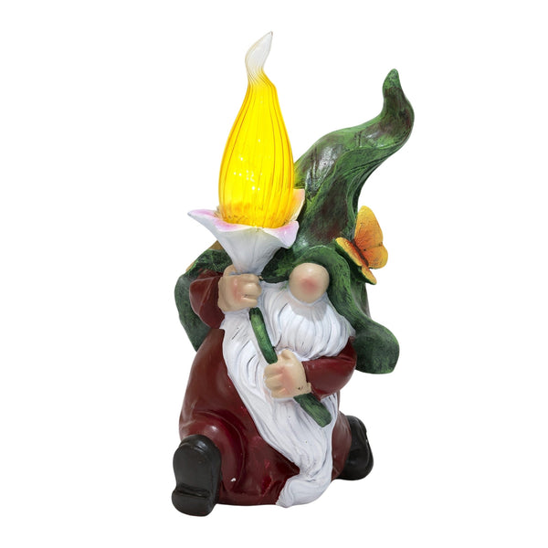 Garden Gnome with Torch Flame, Garden Gnome Statue, Solar-Powered LED Light, Outdoor Yard Decoration, Gift for Housewarming, Birthday, All Occasions