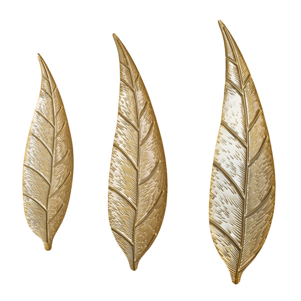 3 Piece Golden Leaves Metal Wall Decor, Large Wall Art, Wall Decor for Living Room, Bedroom, Office, Easy to Install