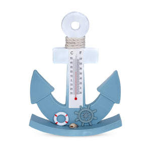 Wooden Anchor Desk Statue with Temperature Gauge, 8" Decorative Nautical Decor, Beach Themed Home Decor, Gifts by Sona Casa