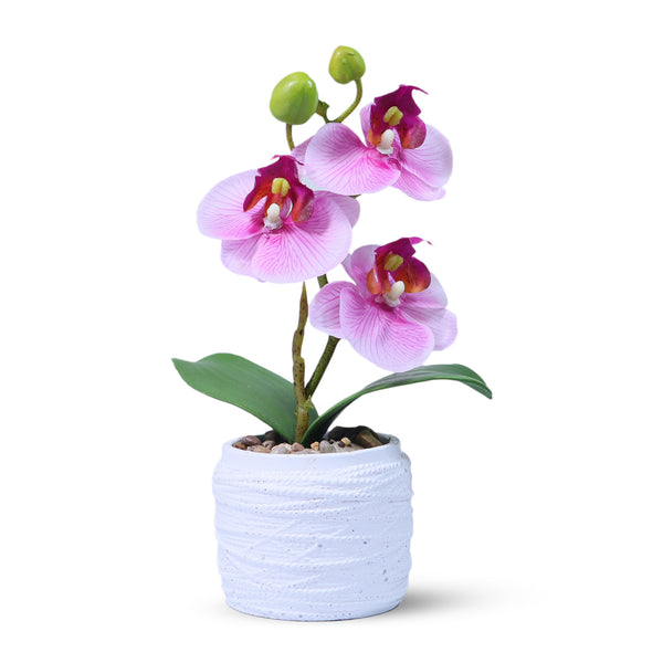 Pink Orchid Handmade Artificial Plants Indoor in White Pot, Birthday Gift, Table Decor 9in, 23cm by Accent Collection