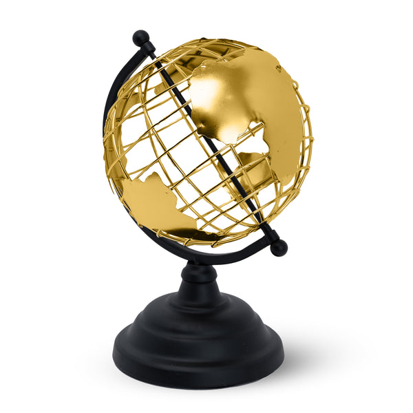 Golden Hue Antique Globe - Black Metal, Educational Study & Decor Accent For Table, Office & Home