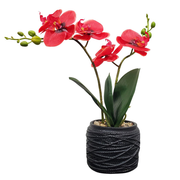 Lifelike Pink Orchid In White Planter - Resin & Fiberglass Potted Fake Plant For Desk, Shelf, And Home Decor by Accent Collection