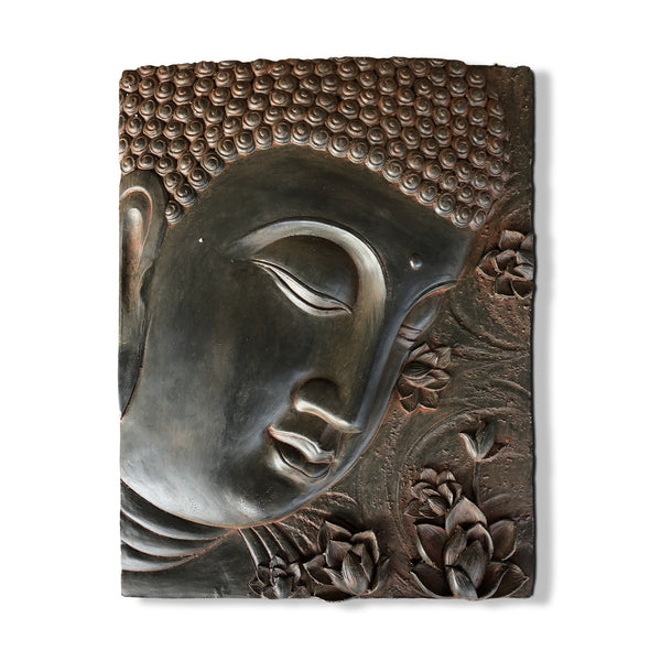 Large Buddha Wall Sculpture, 22" 3D Wall Hanging, Brown Home Decor