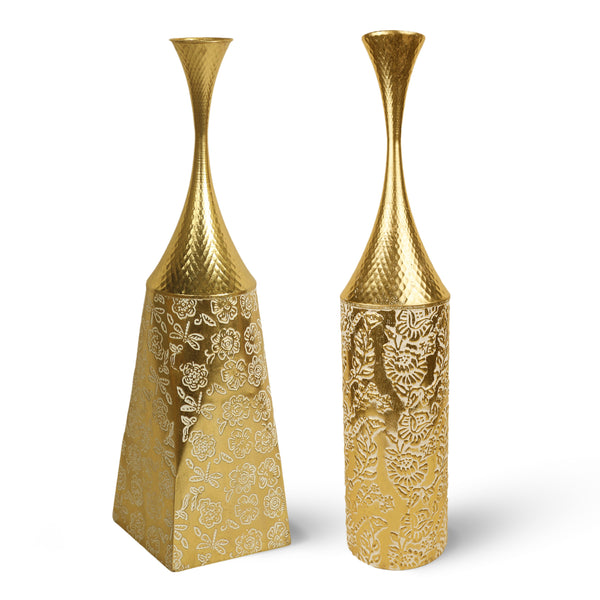 2 Piece Decorative Tall Vases, Large Gold Metal Floor Vases, Indoor Living Room Decor 32 inch 82 cm