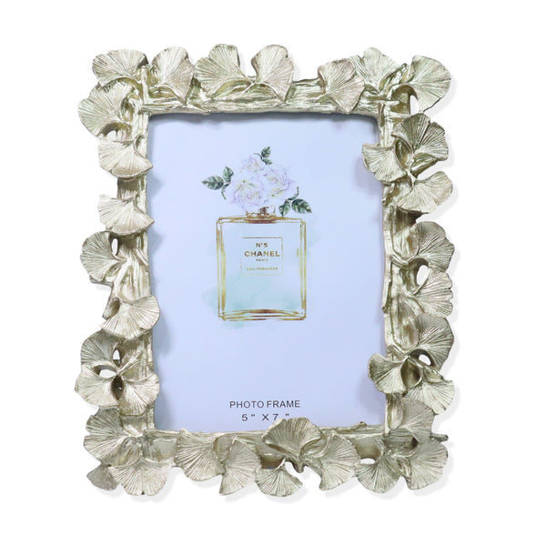 5x7in Photo Frame, 3D Golden Ginkgo Leaves Picture Frame Border, Handmade Decorative Frame 9in 23cm by Accent Collection