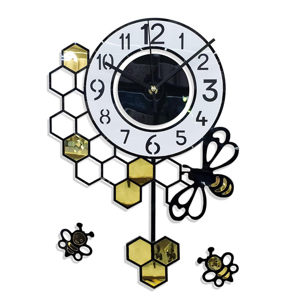 Black Honeycomb Beehive Pendulum Wall Clock - Luxury Minimalist Modern Decor