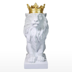 White Lion King with Golden Crown, Statue of a Lion, Table Centerpiece, Home or Office Decor, 36 cm, 24 inch, Unique Gift by Sona Casa