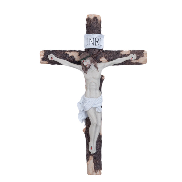 Divine Savior White And Brown Resin Jesus On Cross Wall Decor - Christian Easter Essence by Accent Collection
